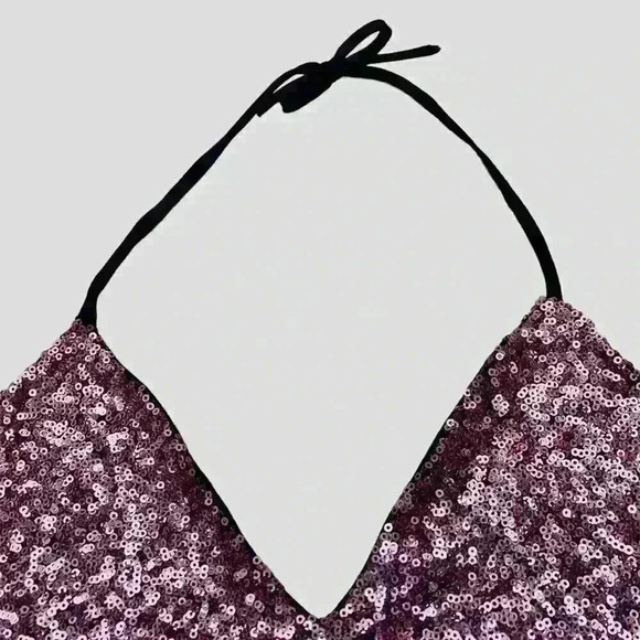 SOLEMIO pink sequin cropped halter size Large EXC CON - Picture 5 of 8